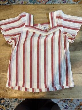 Madewell Pink, Res and White Striped Square-Neck Cotton Top